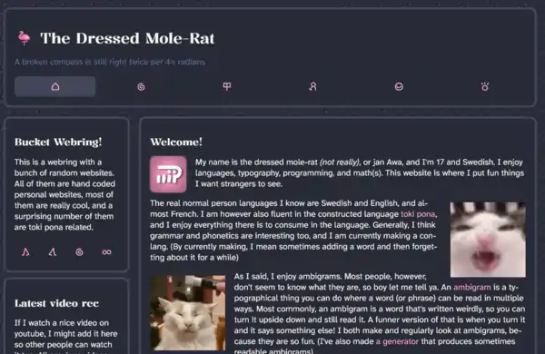screenshot of my current website